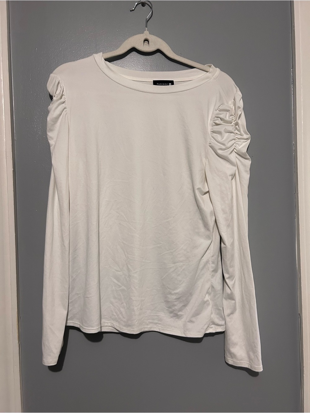 & Other Stories White Long-Sleeve Top with Ruched Shoulders
